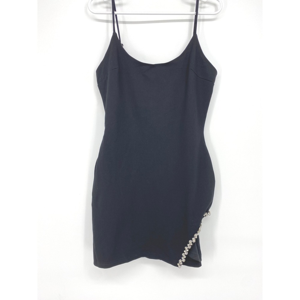 Lulus Hottie Detail Black Rhinestone Dress Party‎ Cocktail Size L